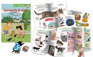 “Les ancêtres de nos chats étaient des animaux sauvages. Ils vivaient surtout en Afrique et dans une région qu’on appelle le Proche-Orient.” Youpi raconte dans “La grande histoire du chat” comment ils sont devenus peu à peu les compagnons préférés des humains. À découvrir aussi ce mois-ci : le tigre ; un Youpidoc qui révèle tous les secrets des chats ; une expérience à faire en observant ses yeux ; des BD, des superdevinettes… À lire dans ce numéro de Youpi, j'ai compris ! Raconte-moi le monde : “La grande histoire du chat” “Sais-tu que les ancêtres de nos chats étaient des animaux sauvages ? Ils vivaient surtout en Afrique et dans une région qu’on appelle le Proche-Orient.” Comment les chats sont-ils devenus les compagnons préférés des humains ? Youpi te raconte… Les animaux du monde : “Le tigre” “Le tigre attaque d'autres animaux pour se nourrir. C'est un chasseur, comme son cousin le chat. D'ailleurs, il lui ressemble beaucoup. […]” La nature près de chez nous : “Le muguet” “C'est une petite plante qui fleurit au printemps. Elle est très jolie, tu ne trouves pas ? […]” Le Youpidoc : “Les secrets du chat.” Onze pages pour tout savoir sur le chat, son corps, son langage, comment s'en occuper, les différentes races… Onze pages pour apprendre à reconnaître et à comprendre les chats. “L’expérience” : “Pourquoi les yeux du chat changent-ils de forme ?” Réponse dans Youpi en observant ses propres yeux. Et comme tous les mois dans le magazine Youpi : Les superdevinettes maxi pas bêtes ! Les BD : - “Grand-père sauve la planète.” Ce mois-ci, grand-père explique à Tom et Thelma pourquoi les chats mangent les oiseaux… ; - Les riquiquis : “La partie de chat perché.” “Toutes les souris de Bois-Petit sont réunies parce qu’elles en ont assez : les chats du voisinage essayent sans arrêt de les manger ! […]” - Bambou, Kika et le crayon magique : “Le chat.” “J'apprends à dessiner” un chat. Un quiz pour être sûr d'avoir tout lu et tout compris… Youpi
