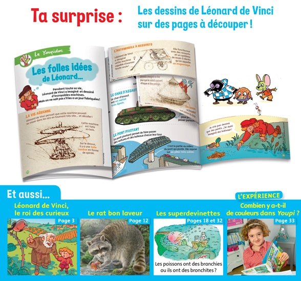 Youpi, avril 2019 - Youpidoc, les dessins de Léonard de Vinci sur des pages à découper !