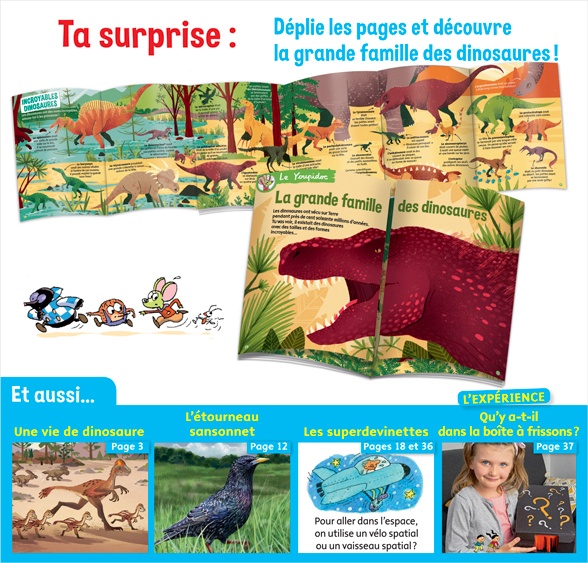 Au sommaire du magazine Youpi, j'ai compris ! n°374, novembre 2019 - Spécial dinosaures