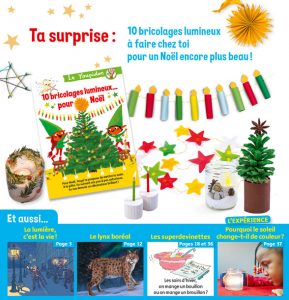 Sommaire de Youpi, j'ai compris ! n°399, décembre 2021 - Il était une fois la lumière ! - Le Youpidoc : 10 bricolages lumineux pour un Noël encore plus beau