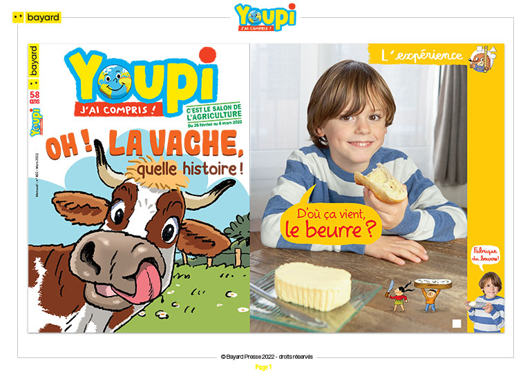 D'où vient le beurre ? Youpi n°402, mars 2022. Photo : Rebecca Josset. Illustration : Rémi Saillard.